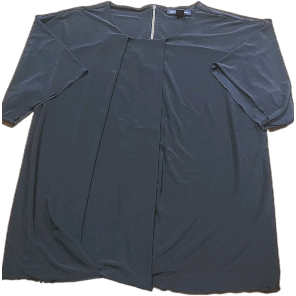 Banana Republic Women's Black Blouse S Stretch Front Pleat Back Zip Short Sleeve